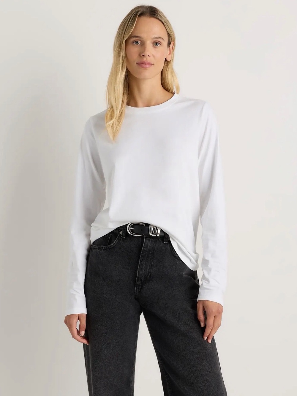 Quince White 100% Organic Cotton Long-Sleeve Swing Crewneck Tee Medium NWT